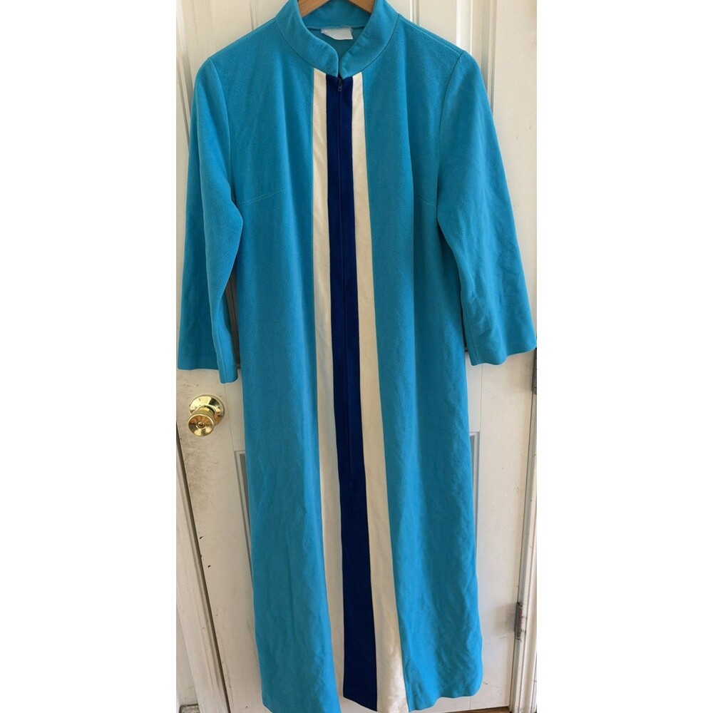 Vtg Women’s Nightgown Robe Housecoat w/ Pockets Flannel Zipper Maxi USA JCPenney